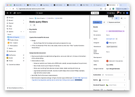 The finished Jira ticket carrying the HTML prototype and component specs.