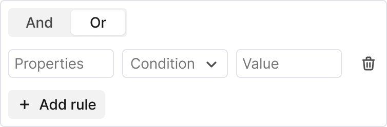 The same logic expressed as a structured filter row in the query builder UI.