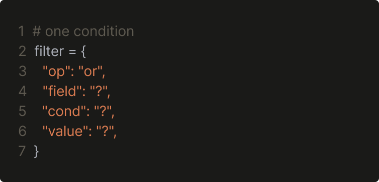 A single hand-written filter condition in a code editor.
